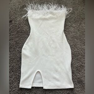 White Mini Feathered Dress